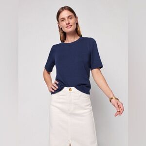 NEW! FAHERTY Cloud Puff Sleeve Tee in Navy size XS